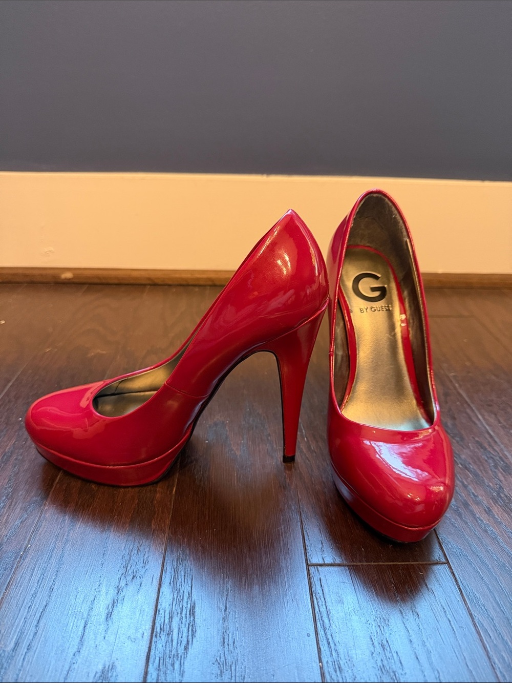 G by Guess Red Patent Platform Stiletto Pumps